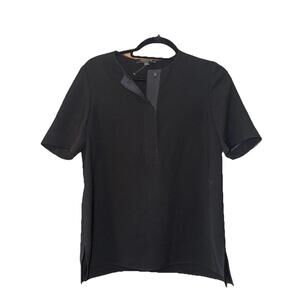 Lafayette 148 Womens Black 3/4 Button  Short Sleeve Blouse Sz S Dressy Staple